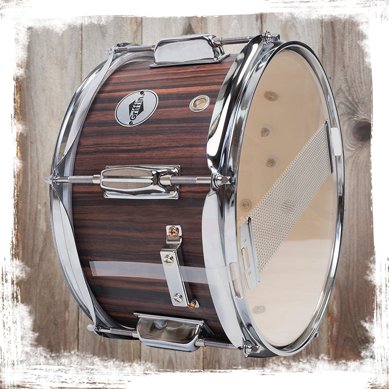 GRIFFIN Firecracker Snare Drum - Acoustic Popcorn 10" x 6" Poplar Mini Wood Shell & Black Hickory PVC - Concert Marching Percussion Musical Instrument GeekStands.com