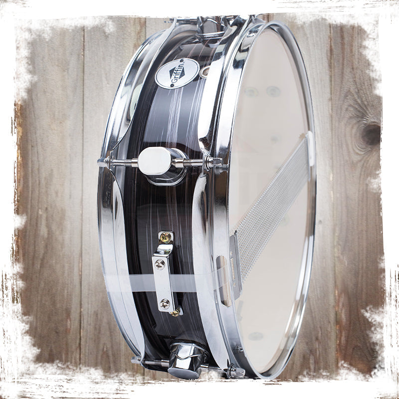 Piccolo Snare Drum 13" x 3.5" by GRIFFIN - 100% Poplar Wood Shell with Zebra Wood Finish & Coated Drum Head - Marching Drummers Percussion GeekStands.com