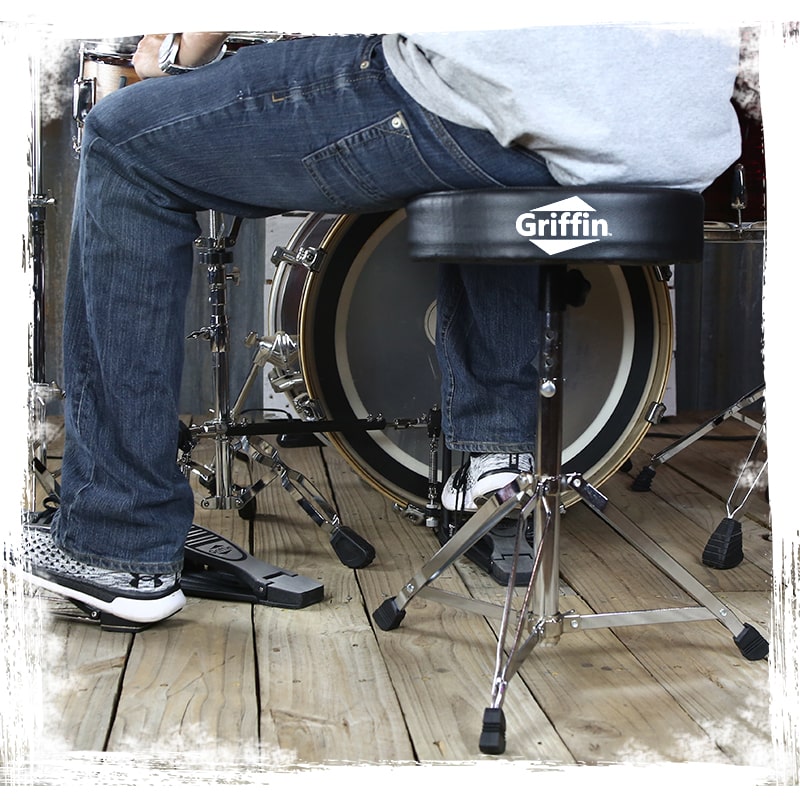 Drum Throne Stand by GRIFFIN | Padded Drummer’s Seat | Comfortable Drum Set Percussion Chair for Adults | Professional Musicians Guitar Stool Double Braced Hardware for Practice with Adjustable Height GeekStands.com
