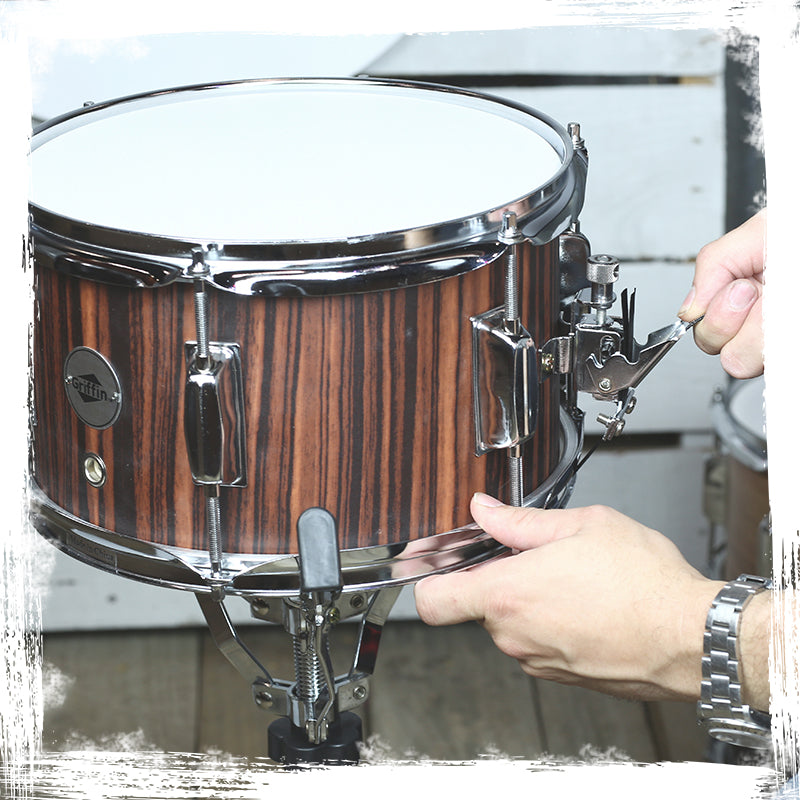 GRIFFIN Firecracker Snare Drum - Acoustic Popcorn 10" x 6" Poplar Mini Wood Shell & Black Hickory PVC - Concert Marching Percussion Musical Instrument GeekStands.com
