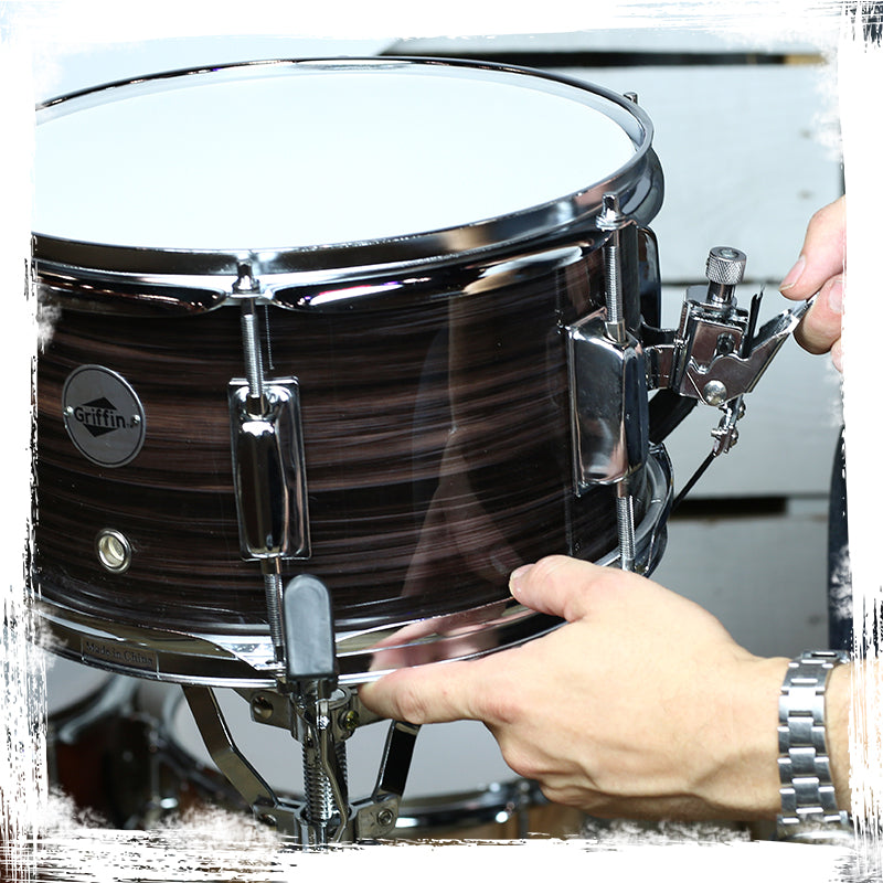 Popcorn Snare Drum by GRIFFIN - Firecracker Acoustic 10" x 6" Poplar Shell with Zebra Wood PVC - Soprano Mini Concert Marching Percussion Instrument GeekStands.com