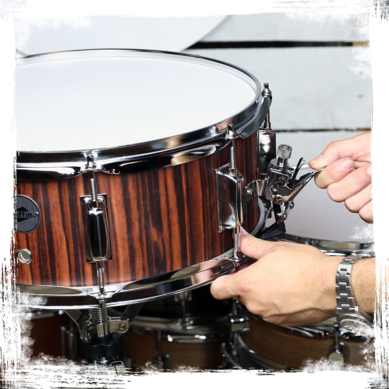 Snare Drum by GRIFFIN | 14" x 5.5"  Black Hickory PVC & Coated Head on Poplar Wood Shell | Acoustic Marching Percussion Instrument Set, Drummers Key, 8 Metal Tuning Lugs & Snare Strainer Throw Off Kit GeekStands.com