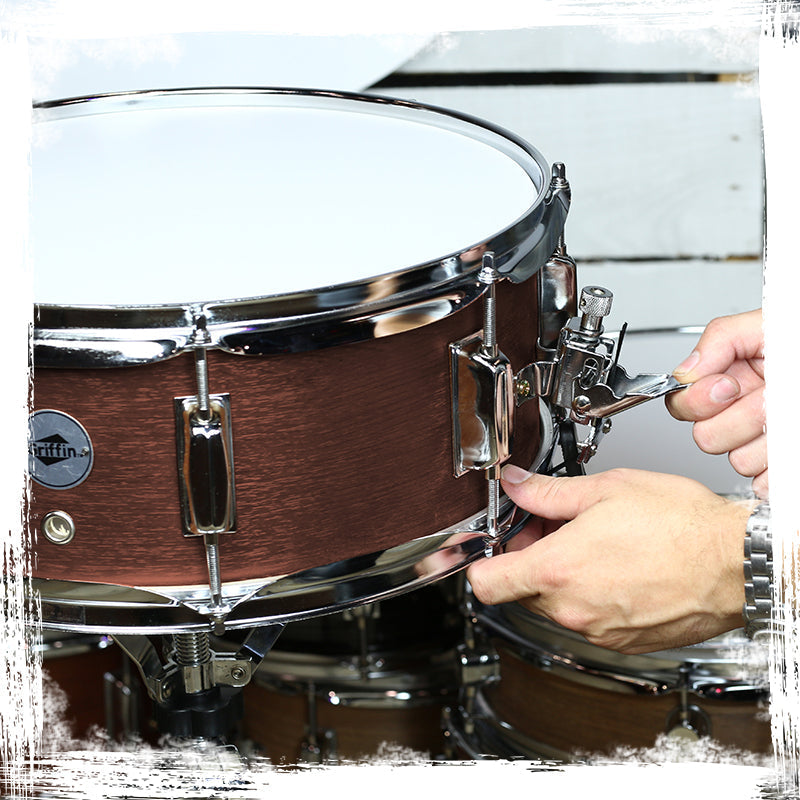 GRIFFIN Snare Drum - Poplar Wood Shell 14" x 5.5" with Flat Hickory PVC - 8 Metal Tuning Lugs & Snare Strainer Throw Off - Percussion Instrument Kit GeekStands.com