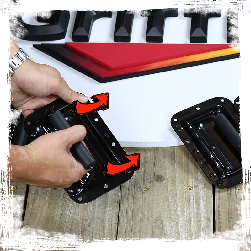 Metal Flip Speaker Cabinet Handles (32-PACK) for Rack Road Flight Trunk by GRIFFIN - Spring-Loaded Flush Pull with Black Grip Rubber Padding - DJ PA Pro-Audio Stage Gear Parts GeekStands.com