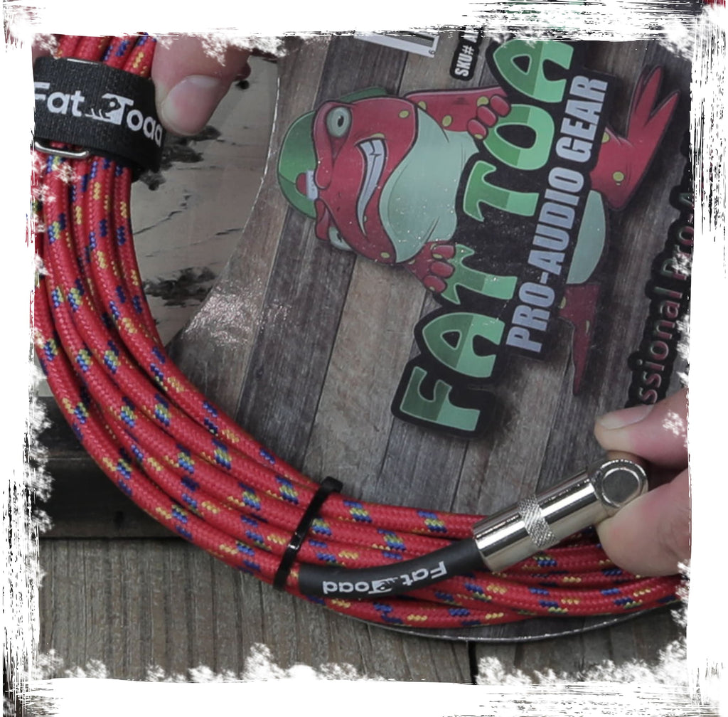 Guitar Cables (2 Pack) Right Angle to Straight-End Instrument Cord Tweed Cloth Jacket by FAT TOAD - Braided Woven 20 FT 1/4 Inch Gold Jack TS GeekStands.com