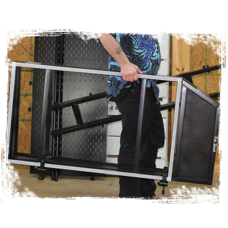DJ Booth Tabletop With 8FT Lighting Truss Stand Package by FAT TOAD - Foldable Panel Portable Stage Platform Facade Scrim Cover, Video Light Display GeekStands.com