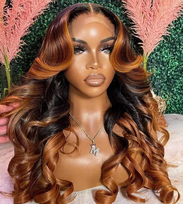 4x4 Lace Closure Wig Ombre Ginger Brown Colored Pre-Plucked 13x6 HD Transparent Lace Frontal Wig Wave Human Hair Orange Ginger HOL stores