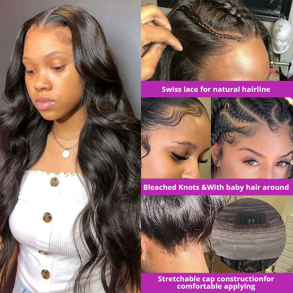 Body Wave Lace Frontal Wig Brazilian Transparent 13x4 Lace Front Human Hair Wigs For Black Women Loose Water Wavy Wig PrePlucked HOL stores