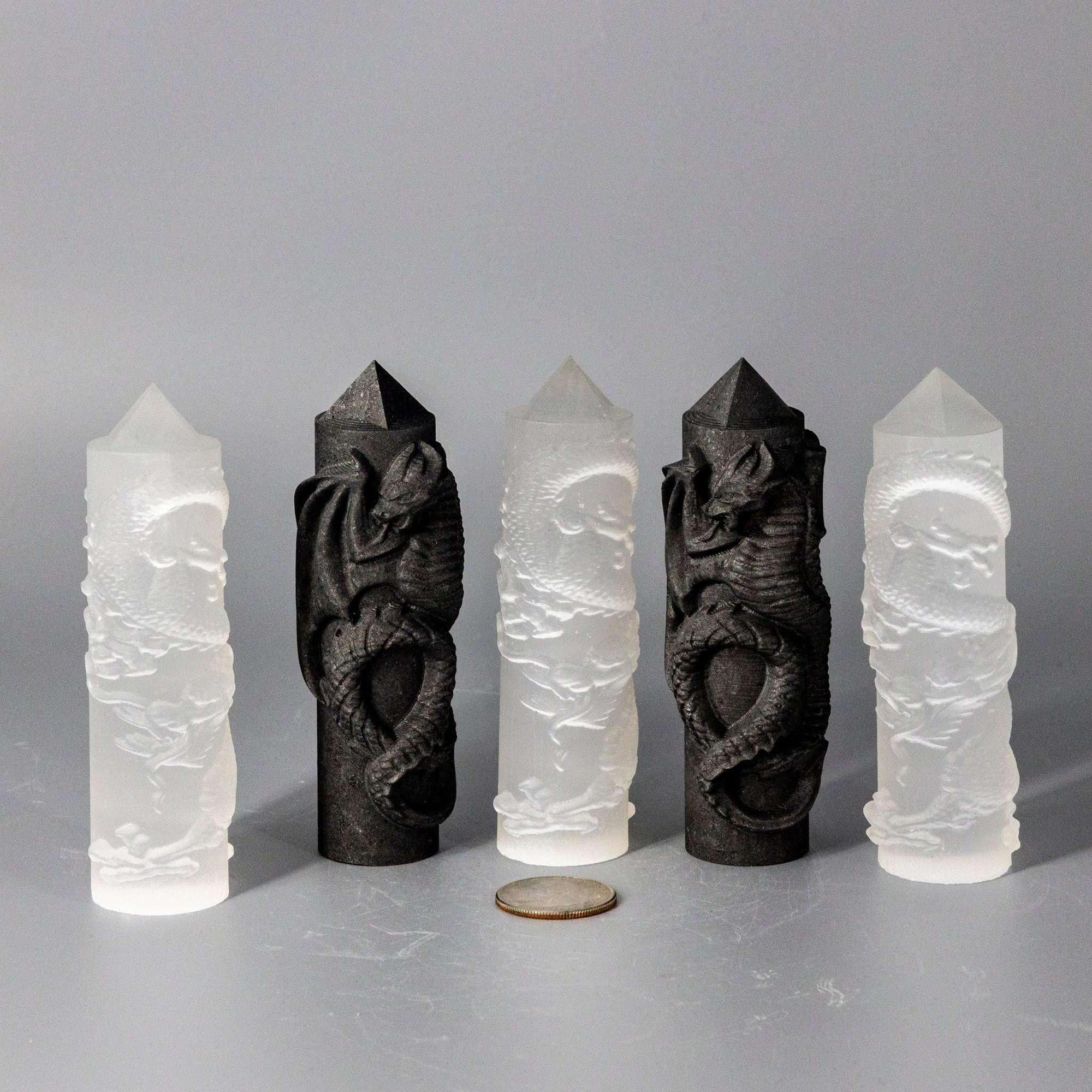 Selenite Shungite CNC Carved Dragon Towers Crystal Destiny