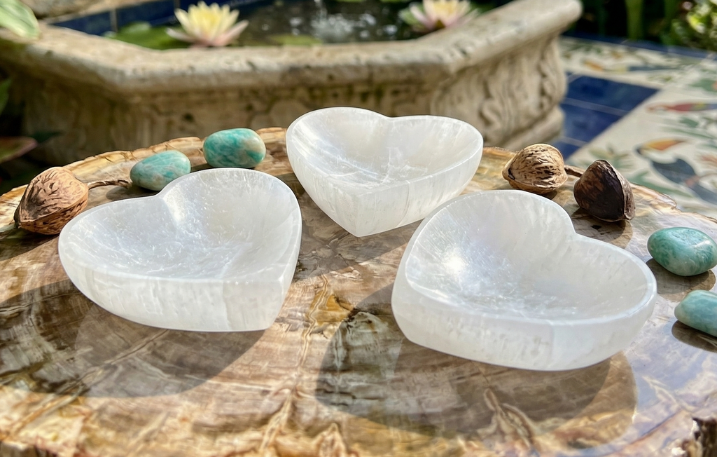 Selenite Satin Spar Crystal Heart Bowl Carving Amazing Crystals