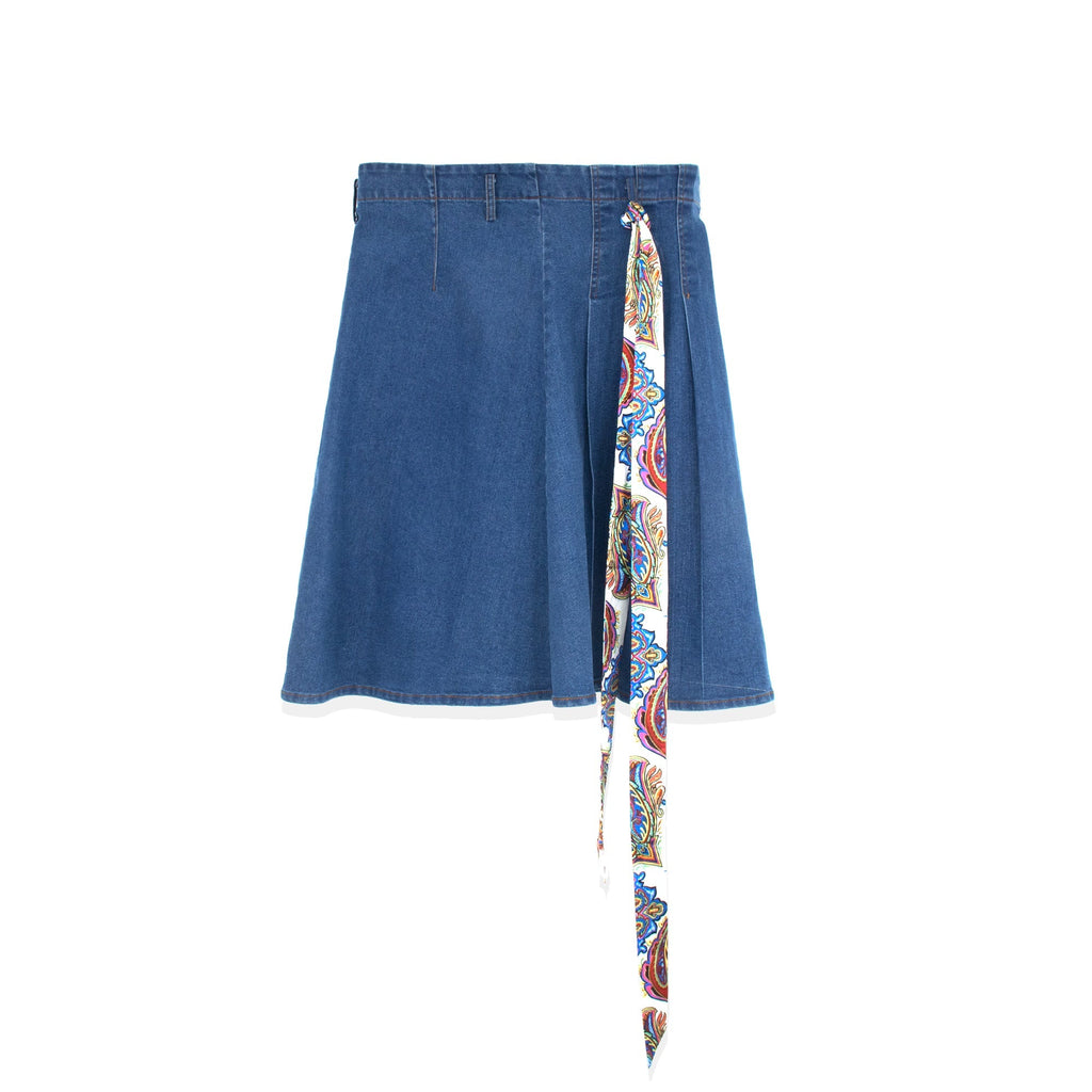 DENIM PLEAT KILT SKIRT WITH TIE profile-nyc