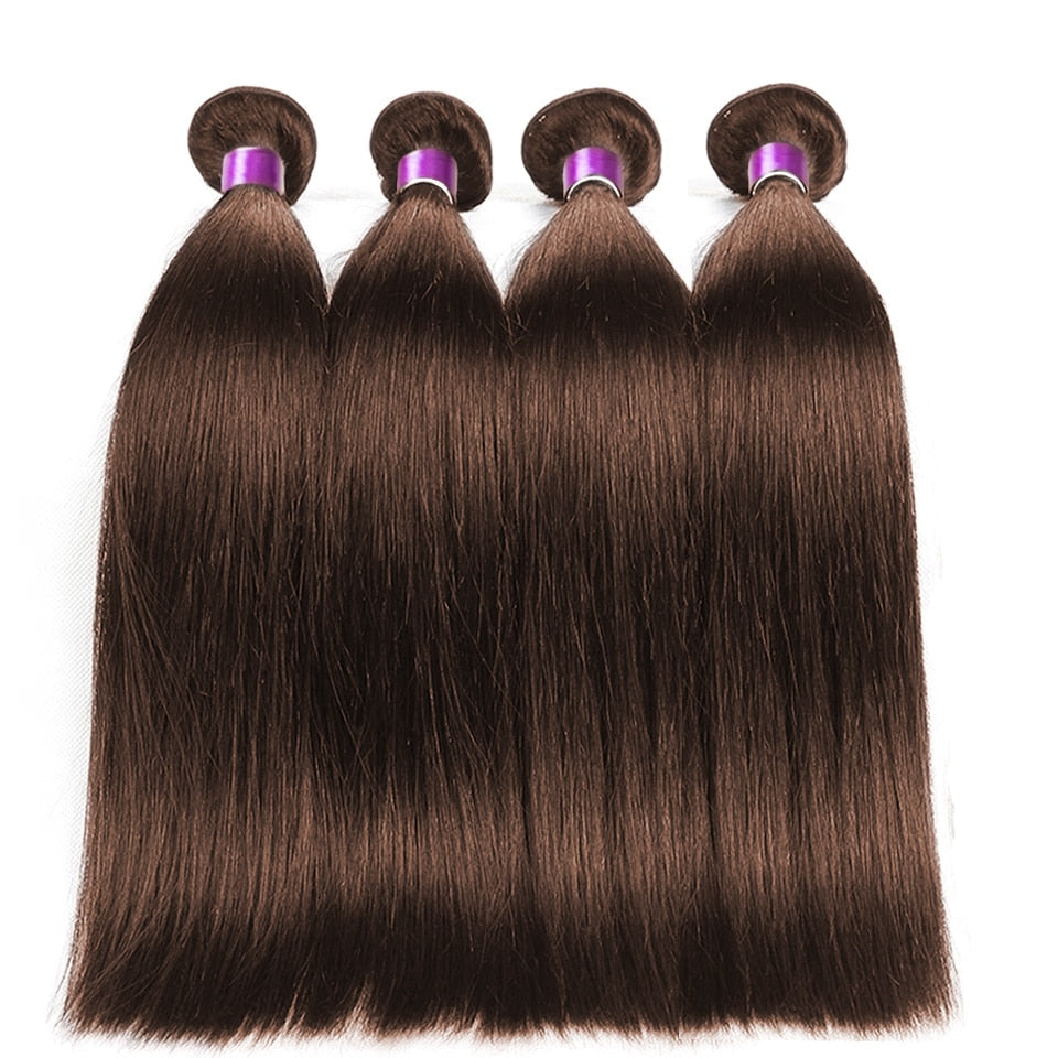 Chocolate Brown Bone Straight Human Hair Bundles with 4x4 Lace Closure Frontal Remy Brazilian Hair Weave Bundles with Closure HOL stores
