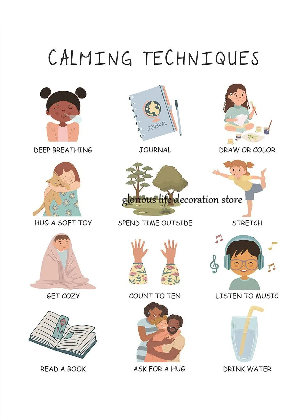 Mental Health Coping Skills Poster Poster Print Canvas Painting Wall Art Picture for School Kids Calming Corner Decor NeuroVibe Shop