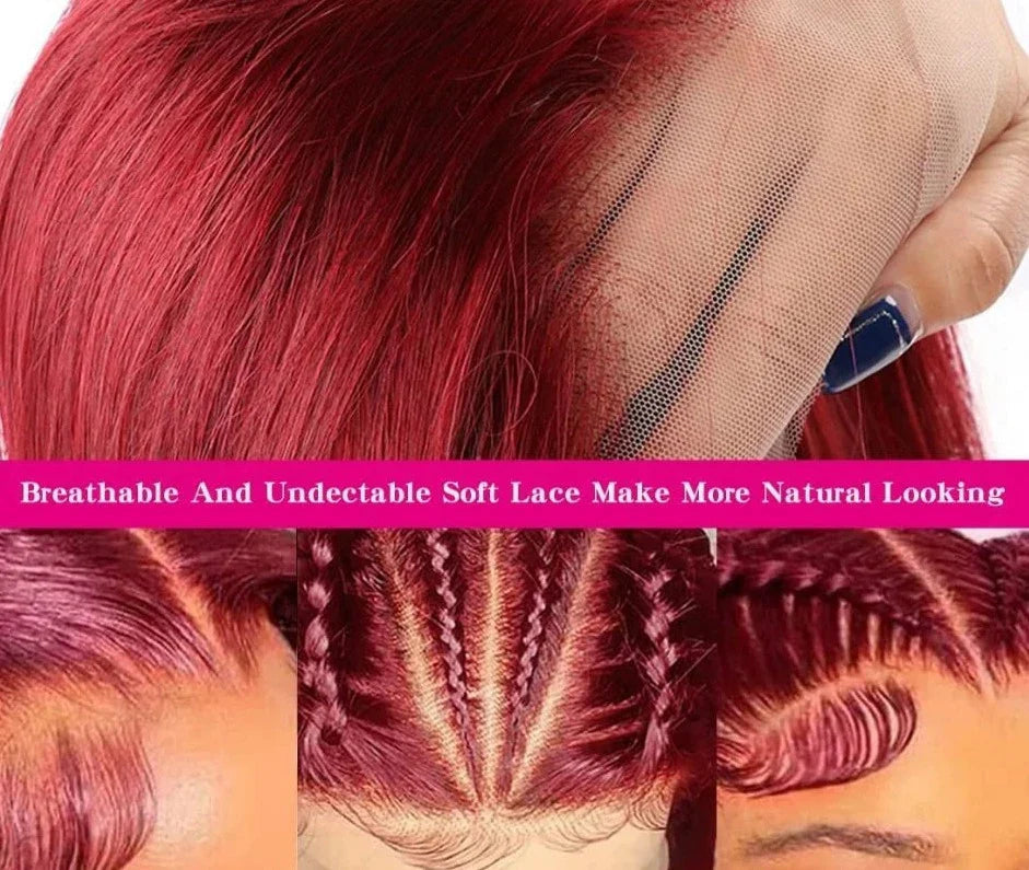Bob Wigs Lace Front Human Hair Wigs 13x4 Burgundy Straight T&L Fashions Boutique
