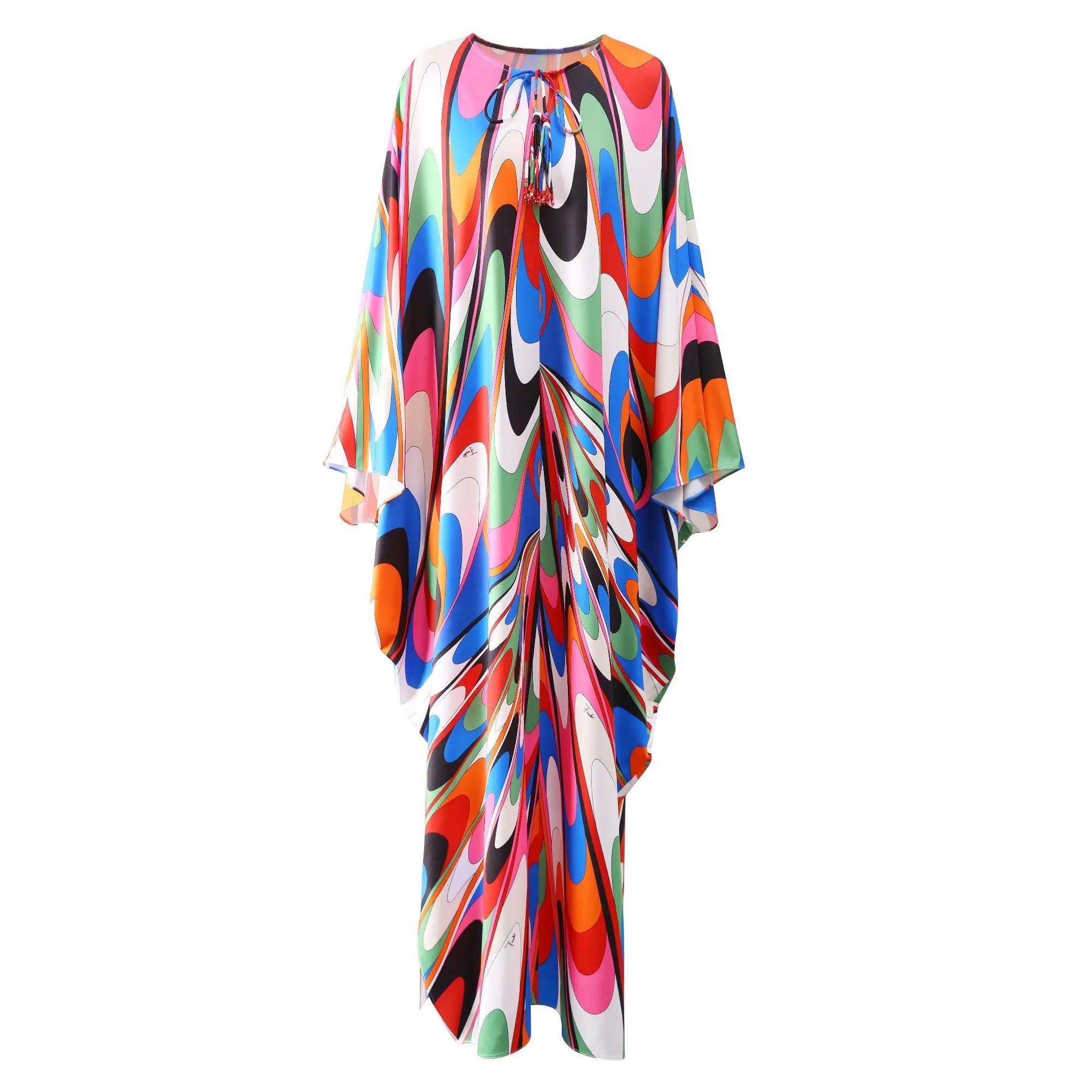 Vibrant Printed Loose Maxi Dress Boho Brown