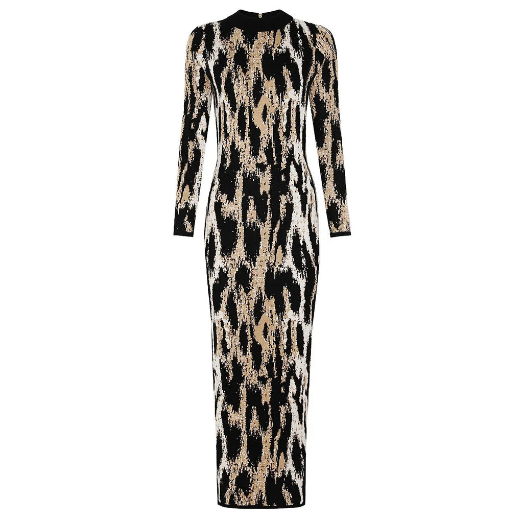 Audacious Leopard Print Sheath Dress Boho Brown