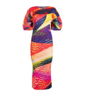Vibrant Printed Pleated Maxi Dress Boho Brown