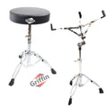 GRIFFIN Snare Stand & Drum Throne (2-Pack Set) - Chrome Percussion Hardware Kit with Double-Braced Lightweight Mount for Snares, Tom-Toms & Practice Pads - Slip-Proof Gear Tilter & Clamp Holder GeekStands.com