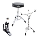Single Kick Bass Pedal, Drum Throne & Snare Stand (3-Piece Set) by GRIFFIN - Double-Chain Foot Percussion Kit for Intense Play & Comfortable Drum Seat for Adults GeekStands.com