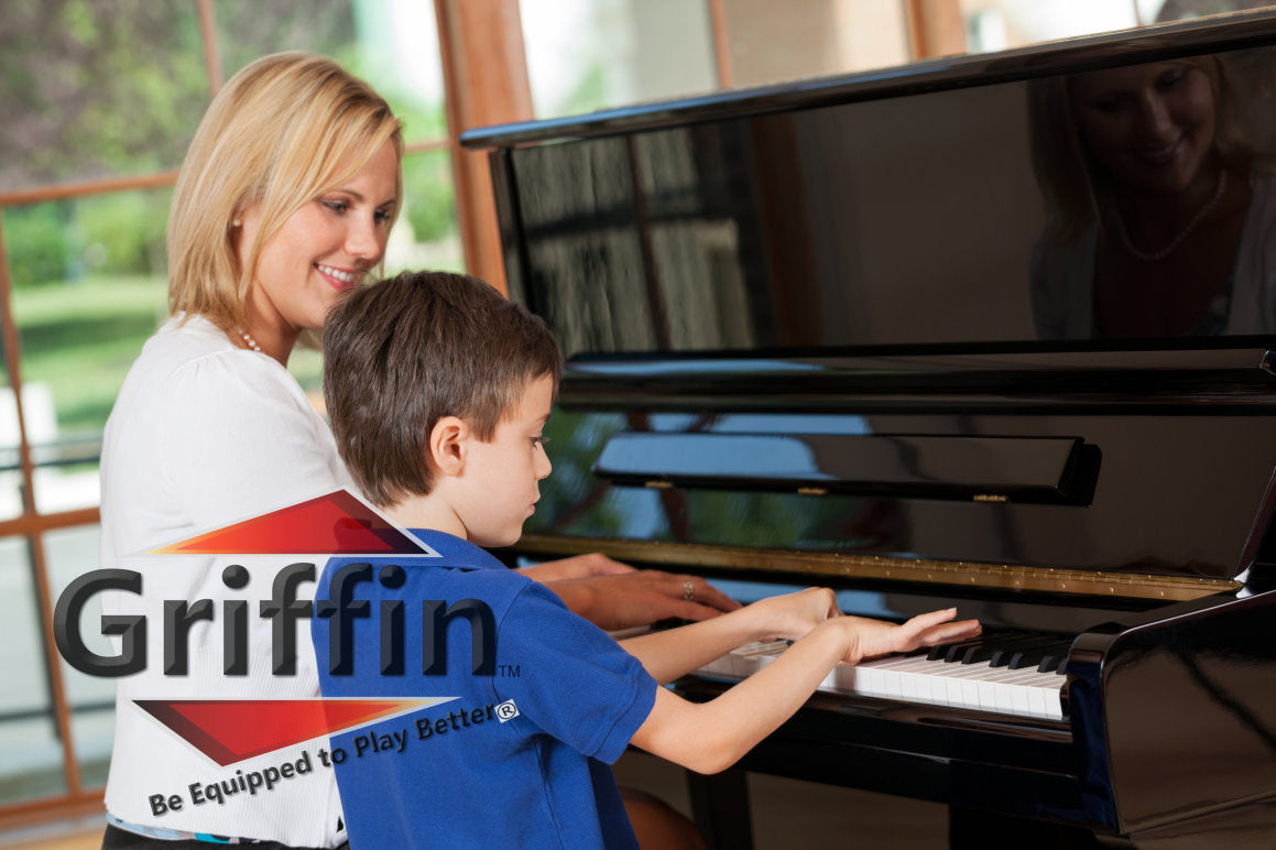 Premium Antique Black Piano Bench By Griffin - Solid Wood Frame & Luxurious, Comfortable PU Leather Padded Duet Double Seat Ergonomic Keyboard Stool With Storage Space, Durable & Sturdy, Vintage Design GeekStands.com