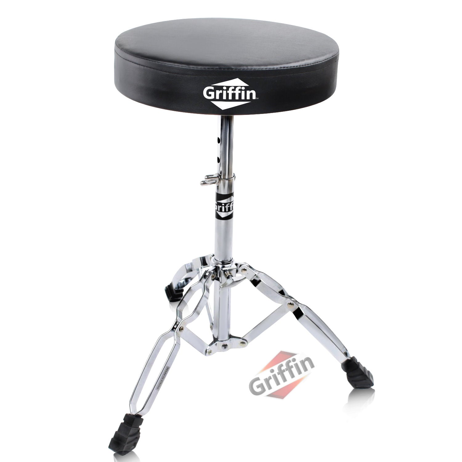 Drum Throne Stand by GRIFFIN - Padded Drummer’s Seat - Drum Set Percussion Chair for Adults - Musicians Guitar Stool Double Braced Hardware GeekStands.com