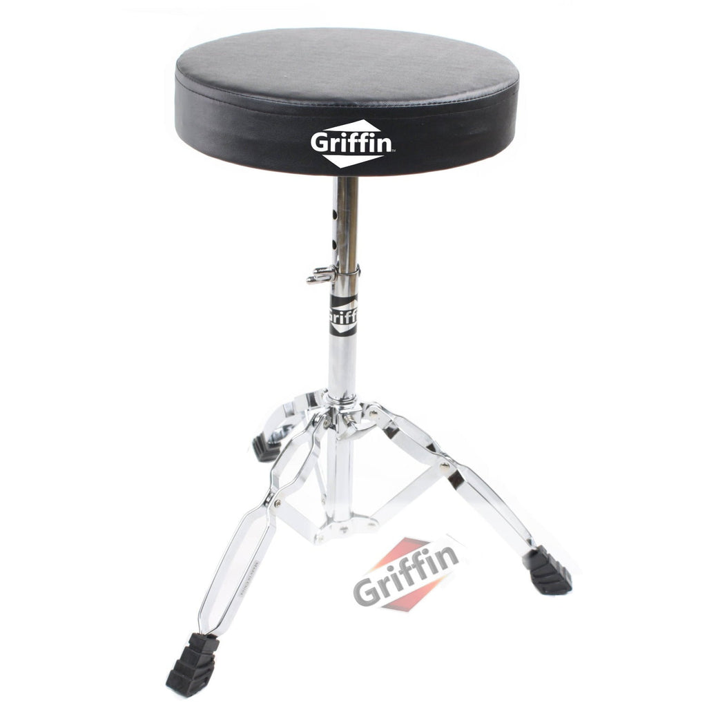 Drum Hardware Pack Complete 6 Piece Set by GRIFFIN - Full Size Percussion Stand Kit with Snare, Hi-Hat, Cymbal Boom, Throne Stool & Single Kick Pedal GeekStands.com