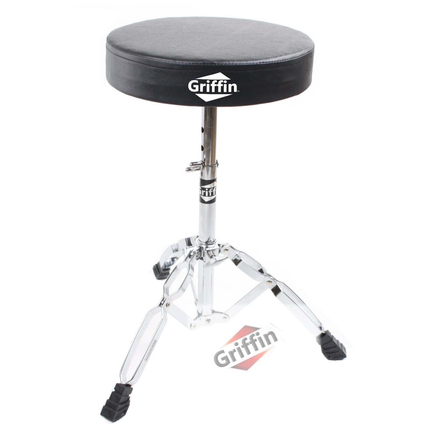 Drum Hardware Pack Complete 6 Piece Set by GRIFFIN - Full Size Percussion Stand Kit with Snare, Hi-Hat, Cymbal Boom, Throne Stool & Single Kick Pedal GeekStands.com