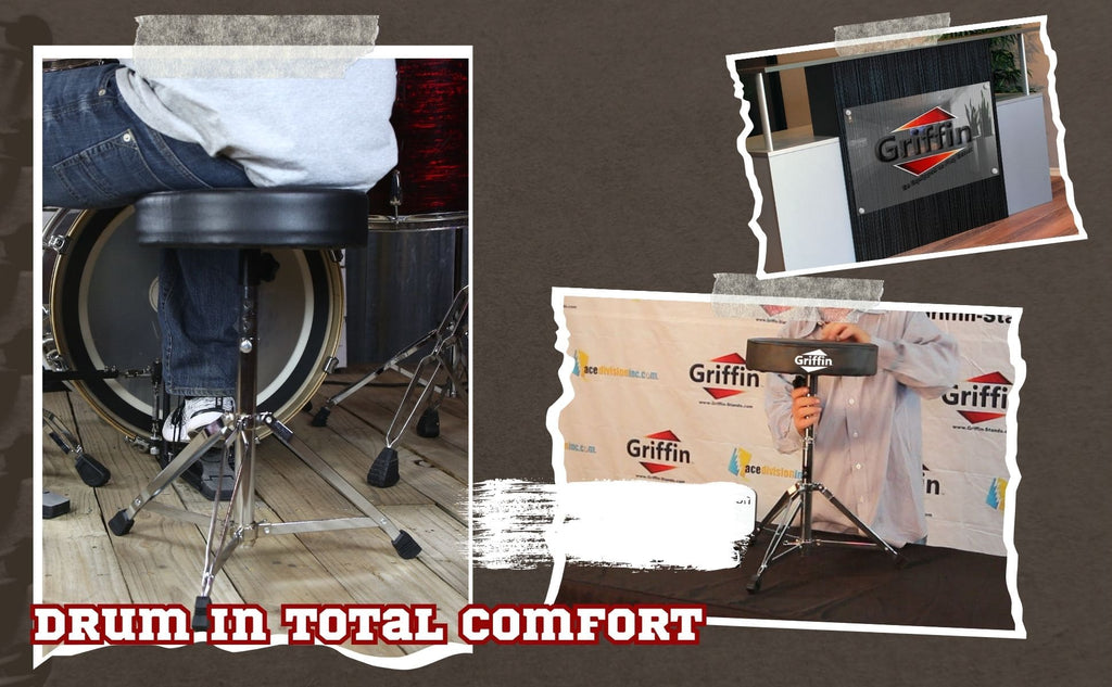 Drum Throne Stand by GRIFFIN | Padded Drummer’s Seat | Comfortable Drum Set Percussion Chair for Adults | Professional Musicians Guitar Stool Double Braced Hardware for Practice with Adjustable Height GeekStands.com