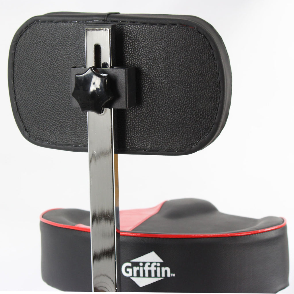 GRIFFIN Drum Throne with Backrest Support | Saddle Style Padded Leather Drummer Motorcycle Biker Seat | Swivel Adjustable Height Music Drum Chair | Musicians Guitar Stool | Percussion Tractor Top GeekStands.com