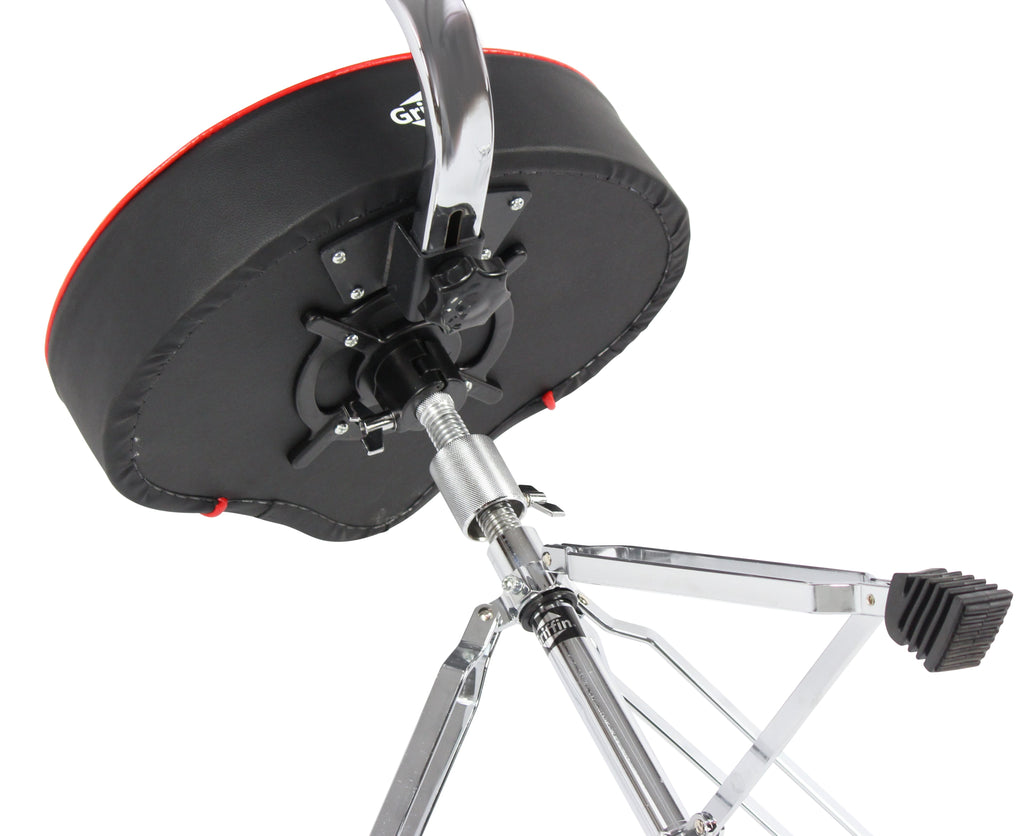 GRIFFIN Drum Throne with Backrest Support | Saddle Style Padded Leather Drummer Motorcycle Biker Seat | Swivel Adjustable Height Music Drum Chair | Musicians Guitar Stool | Percussion Tractor Top GeekStands.com