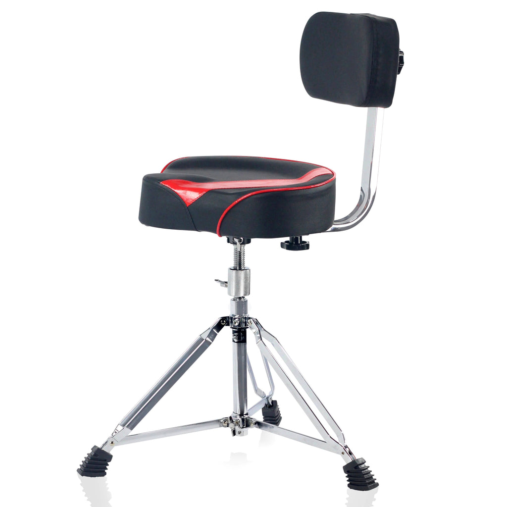GRIFFIN Drum Throne with Backrest Support | Saddle Style Padded Leather Drummer Motorcycle Biker Seat | Swivel Adjustable Height Music Drum Chair | Musicians Guitar Stool | Percussion Tractor Top GeekStands.com