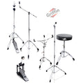 Drum Hardware Pack Complete 6 Piece Set by GRIFFIN - Full Size Percussion Stand Kit with Snare, Hi-Hat, Cymbal Boom, Throne Stool & Single Kick Pedal GeekStands.com