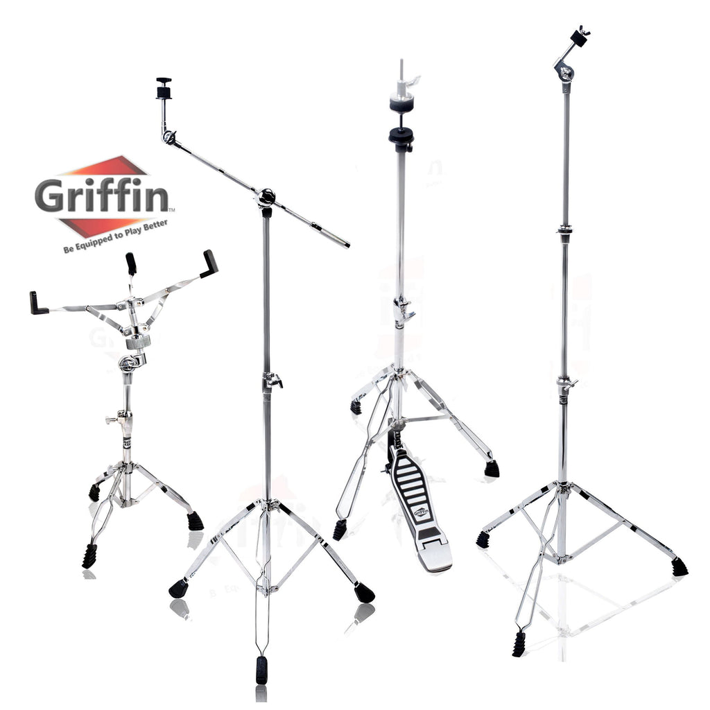 GRIFFIN Cymbal Stand Hardware Pack 4 Piece Set | Full Size Percussion Drum Hardware Kit with Snare Mount, Hi-Hat Pedal, Cymbal Boom, & Straight Cymbal Stand | Lightweight & Portable | Perfect for Gigs GeekStands.com