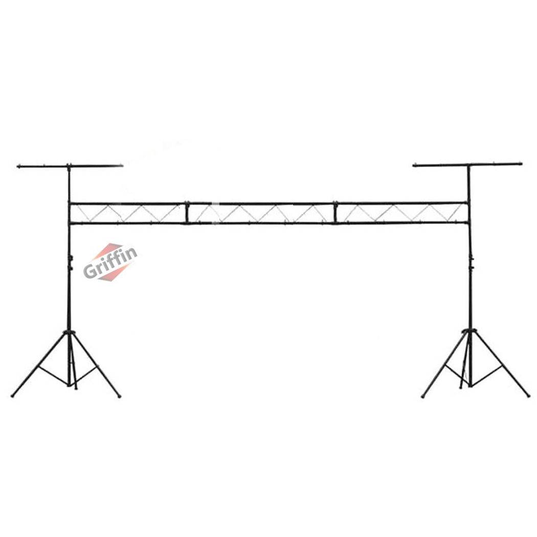 Light Truss Stand System by GRIFFIN | I-Beam Trussing Set & DJ Booth Platform Kit | Hanging Mount Lighting Package for Music Gear, PA Speakers, Can Lights | T-Bar Extension for Portable Audio Stage GeekStands.com