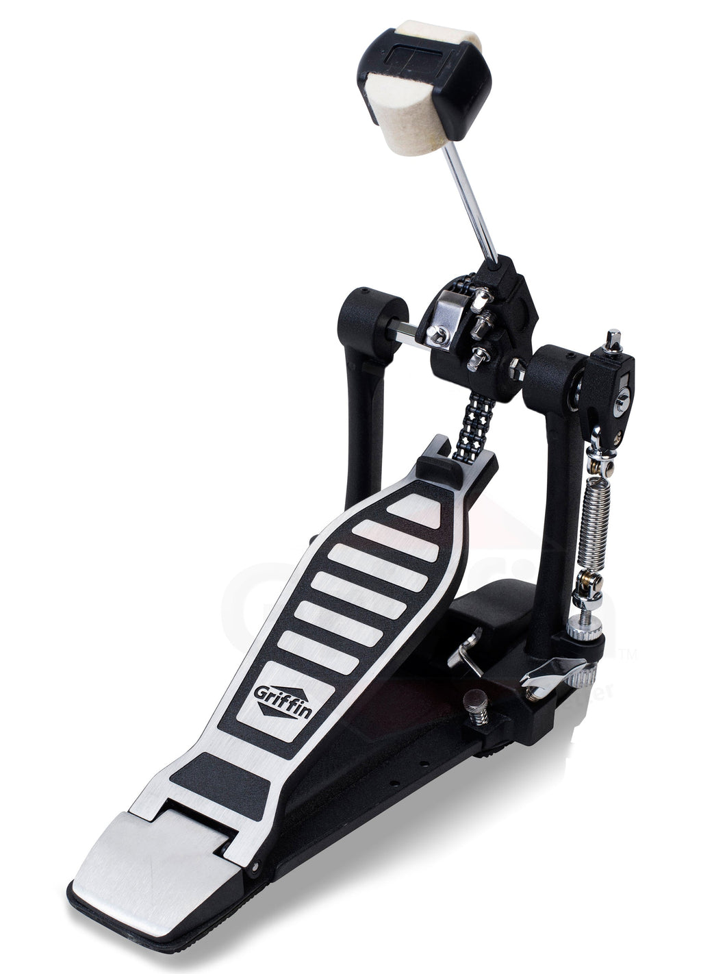 Drum Hardware Kit (3 Piece Set) by GRIFFIN - Kick Drum Pedal, Snare Stand & Straight Cymbal Stand - Deluxe Double-Chain Steel Pedal, Slip-Proof Gear Tilter & Clamp Basket Holder GeekStands.com