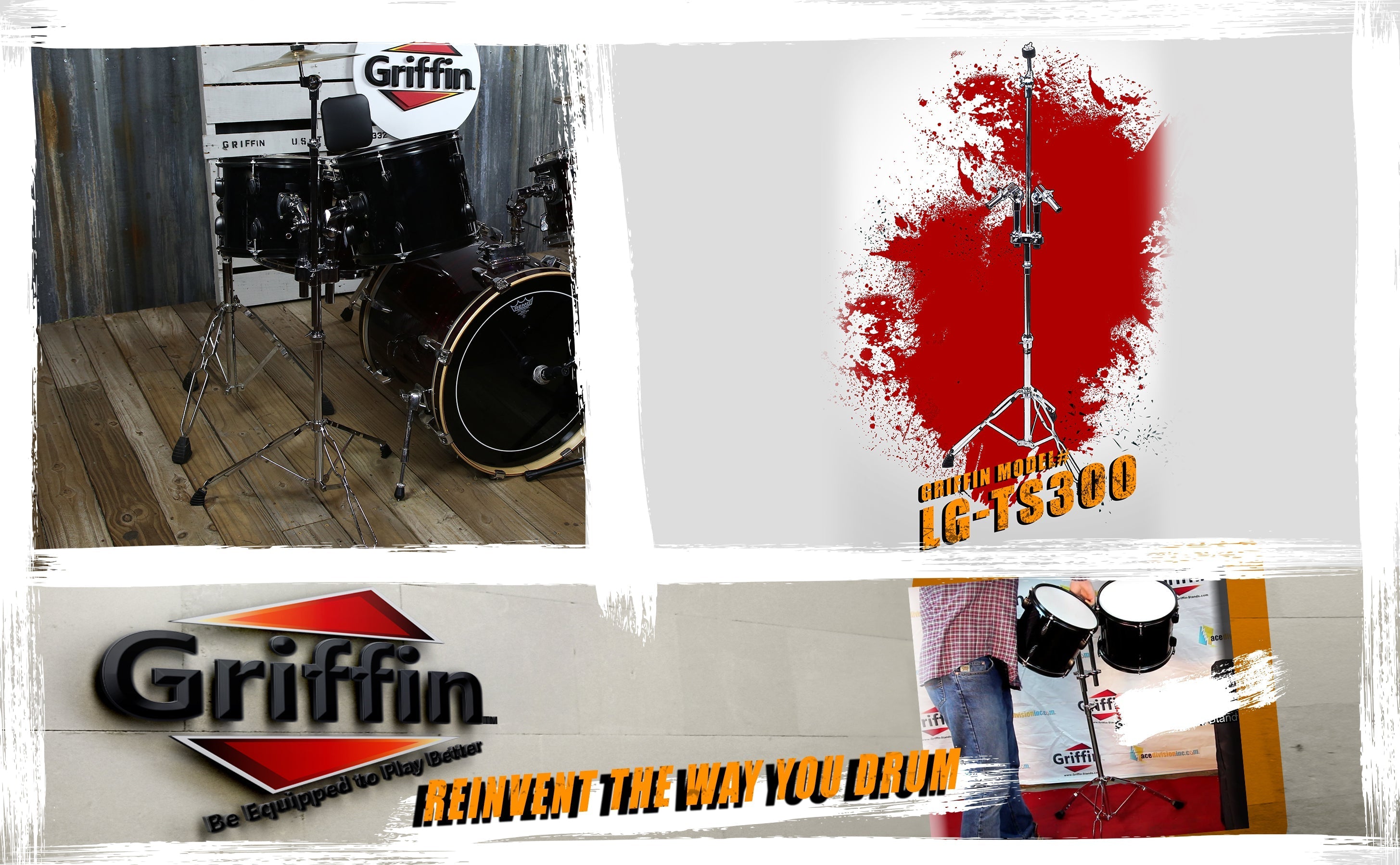 Double Tom Drum Stand with Cymbal Arm by GRIFFIN - Drummers Percussion Set Hardware with Dual Drum Mounts - Tom Holder with Double Braced Legs GeekStands.com