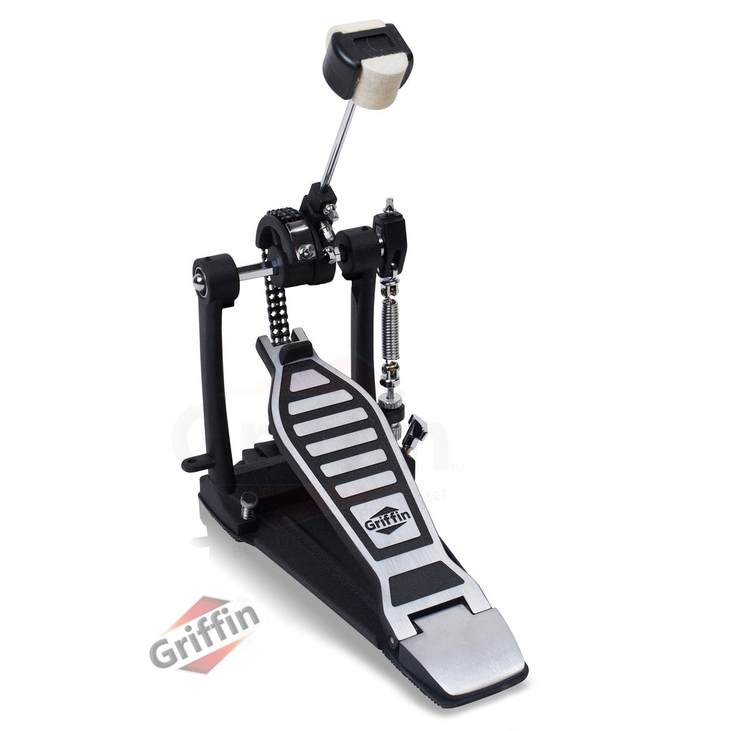 Drum Hardware Pack Complete 6 Piece Set by GRIFFIN - Full Size Percussion Stand Kit with Snare, Hi-Hat, Cymbal Boom, Throne Stool & Single Kick Pedal GeekStands.com