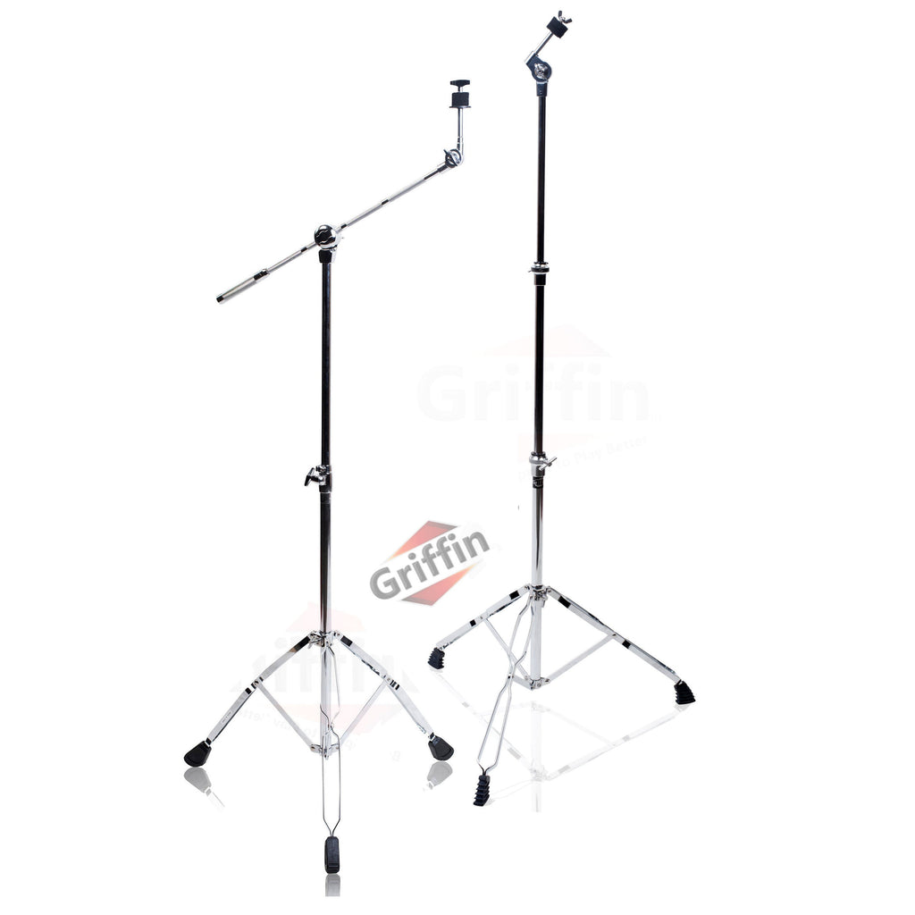 Cymbal Boom Stand & Straight Cymbal Stand Combo (Pack of 2) by GRIFFIN - Percussion Drum Hardware Set for Mounting & Holding Crash, Ride, Splash GeekStands.com