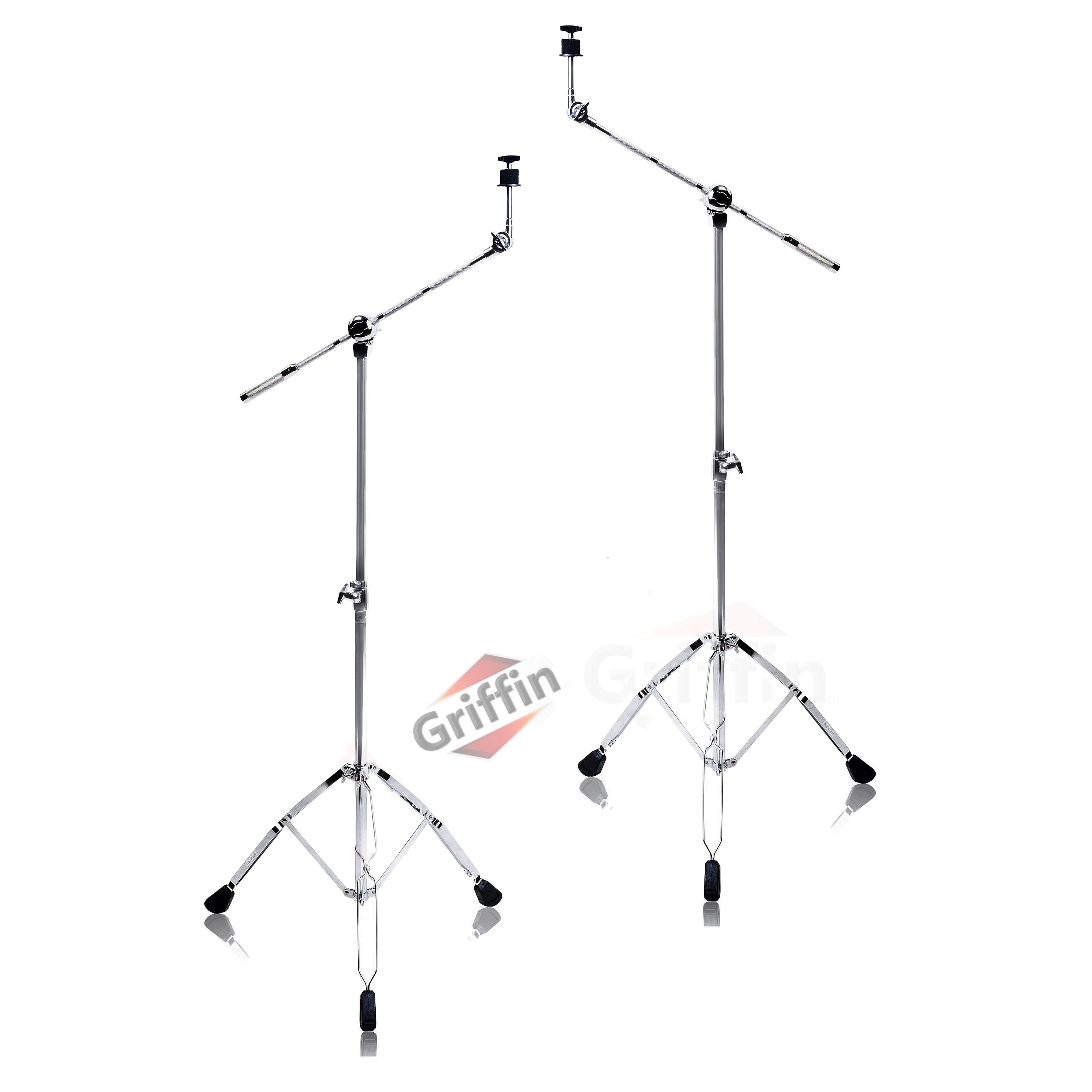 Cymbal Stand With Boom Arm by GRIFFIN (Pack of 2) | Drum Percussion Gear Hardware Set with Double Braced Legs | Counterweight Adapter for Mounting Heavy Duty Crash, Ride, Splash Cymbals For Drummers GeekStands.com