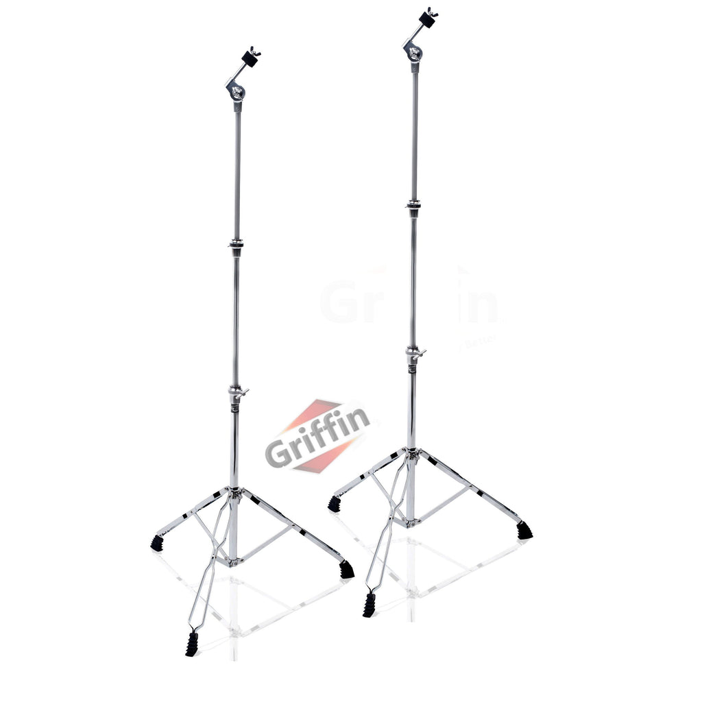 Straight Cymbal Stand (2 Pack) by GRIFFIN - Double Braced Legs, Slip-Proof Gear Holder - Light-Duty for Mobile Drummers Percussion Drum Hardware Set GeekStands.com