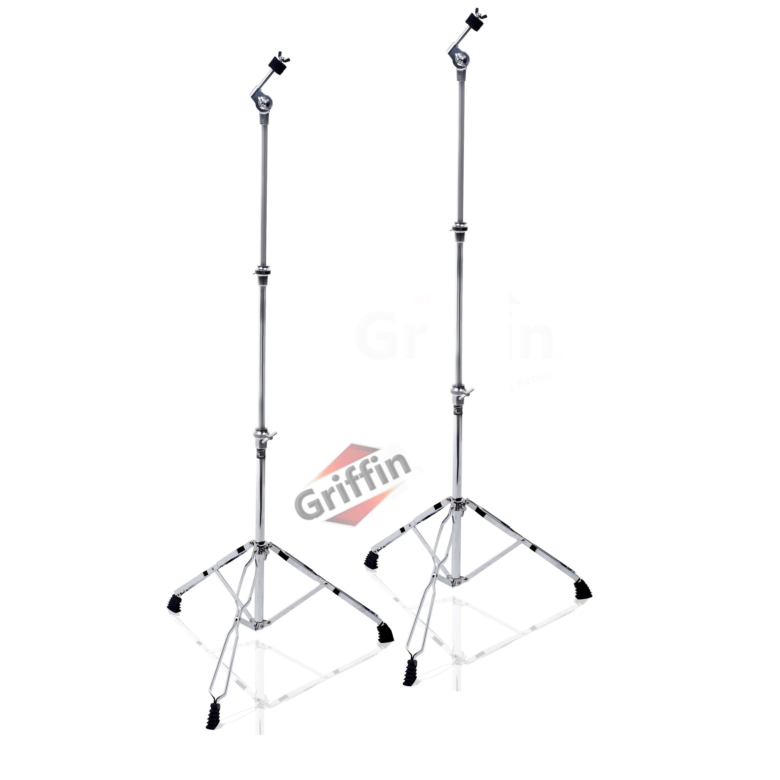 Straight Cymbal Stand (2 Pack) by GRIFFIN | Double Braced Legs, Slip-Proof Gear Holder | Light-Duty for Mobile Drummers | Percussion Drum Hardware Set for Mounting Crash, Ride & Splash Cymbals GeekStands.com