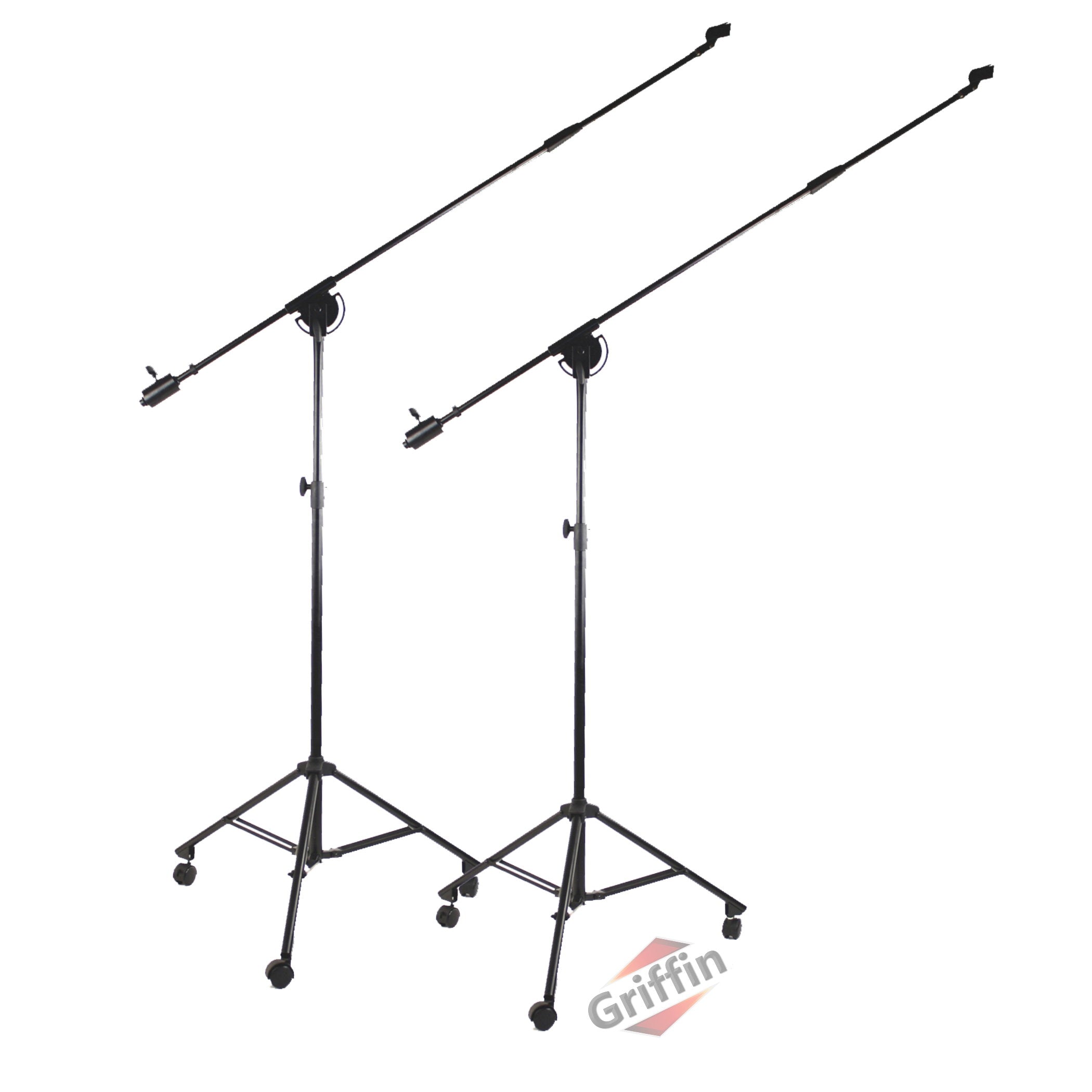 2 PACK - Professional Studio Microphone Boom Stand with Wheels by GRIFFIN | Extended Reach Height Mic Holder for Recording & Stages | Tall Telescoping Arm Mount & Retractable Tripod Legs on Casters GeekStands.com