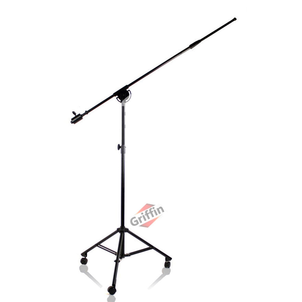 GRIFFIN Professional Studio Microphone Boom Stand with Casters | Extended Height Recording Mic Holder Tripod on Wheels | Tall Telescoping Arm Mount & Retractable Legs for Vocals, Choir, Overhead Drums GeekStands.com
