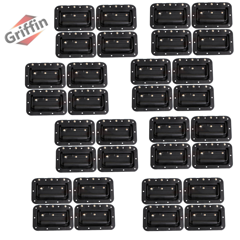 Metal Flip Speaker Cabinet Handles (32-PACK) for Rack Road Flight Trunk by GRIFFIN - Spring-Loaded Flush Pull with Black Grip Rubber Padding - DJ PA Pro-Audio Stage Gear Parts GeekStands.com
