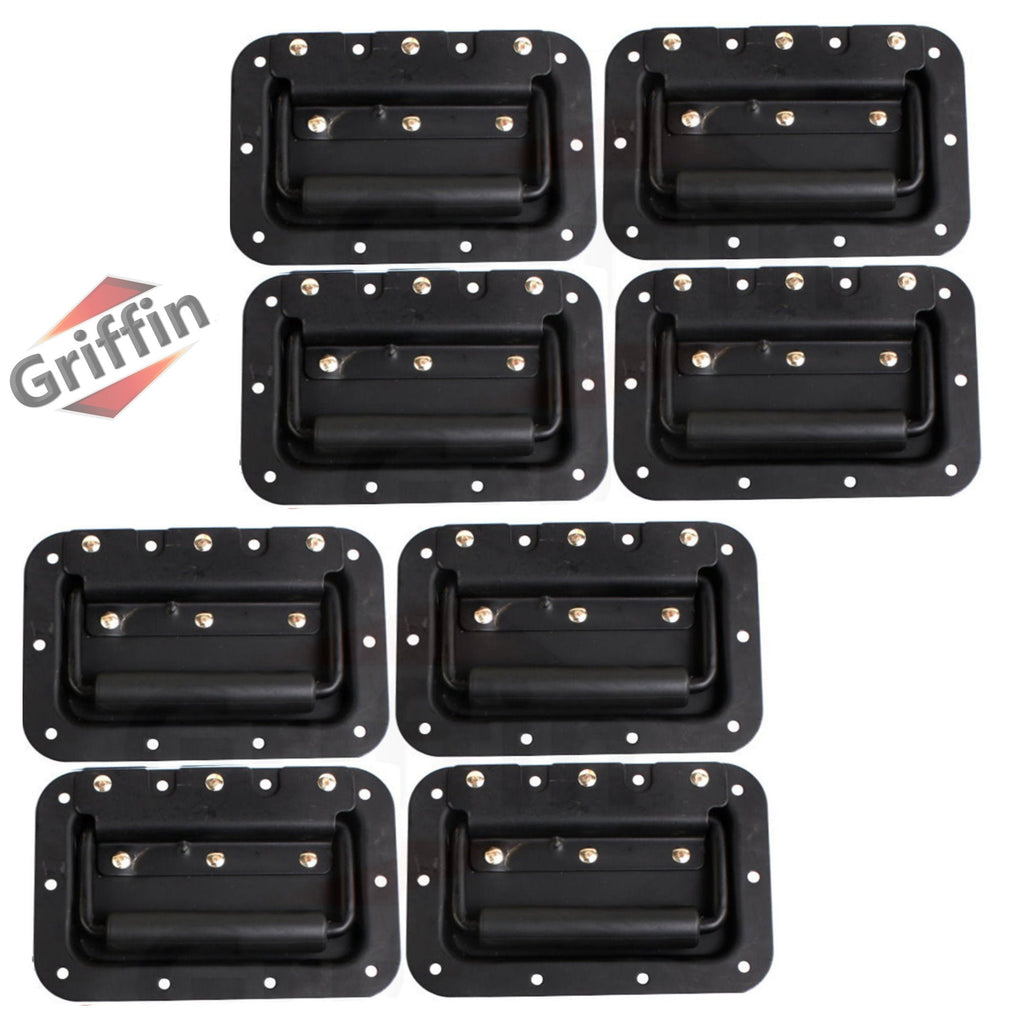 GRIFFIN Recessed Speaker Cabinet Handles (8-Pack) for Rack Road Flight Case - Spring-Loaded Flush Metal Pull with Grip Rubber Padding - DJ PA Pro-Audio Stage Gear Parts GeekStands.com