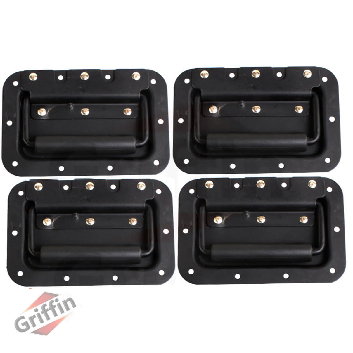 Flush Speaker Cabinet Handles for DJ PA Rack Road Case (Set of 4) by GRIFFIN | Spring Loaded Recessed Metal Flip Pull with Rubber Padding for Trunk Chest Flight Carry Case | Pro-Audio Stage Gear Parts GeekStands.com