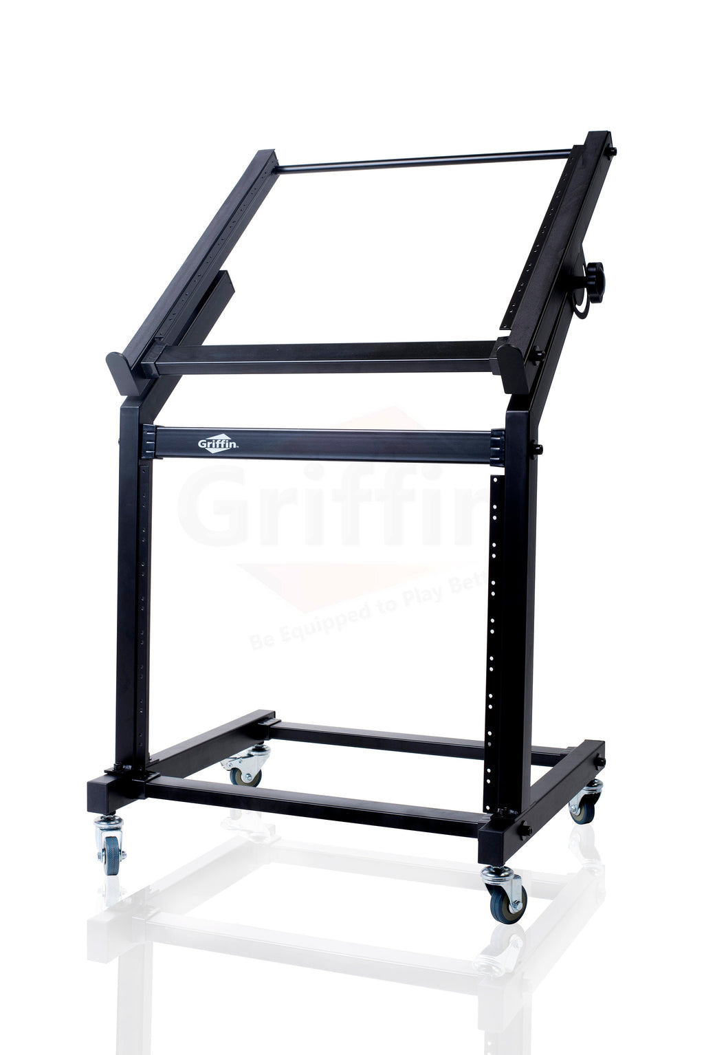 Rack Mount Rolling Stand & Adjustable Mixer Platform Rails by GRIFFIN - 19U Cart Holder for Music Studio Booth Pro Audio Recording Cabinet Equipment GeekStands.com