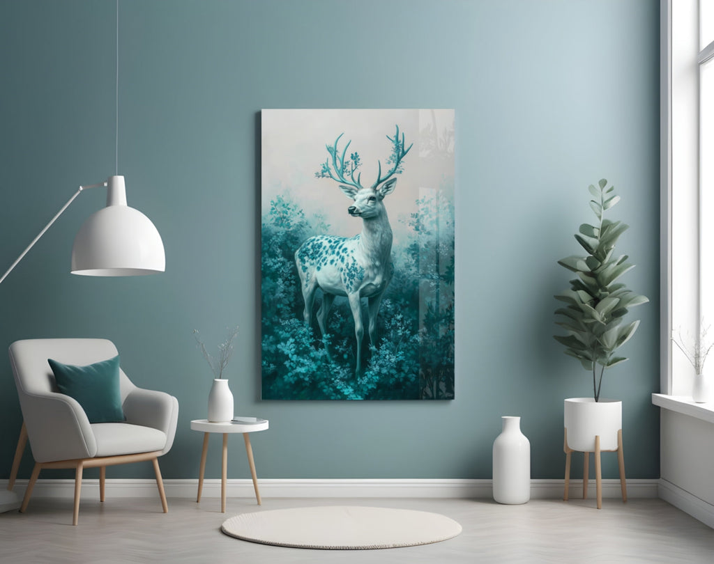 Mint Deer Glass Wall Art || Designer Collection Insigneart USA