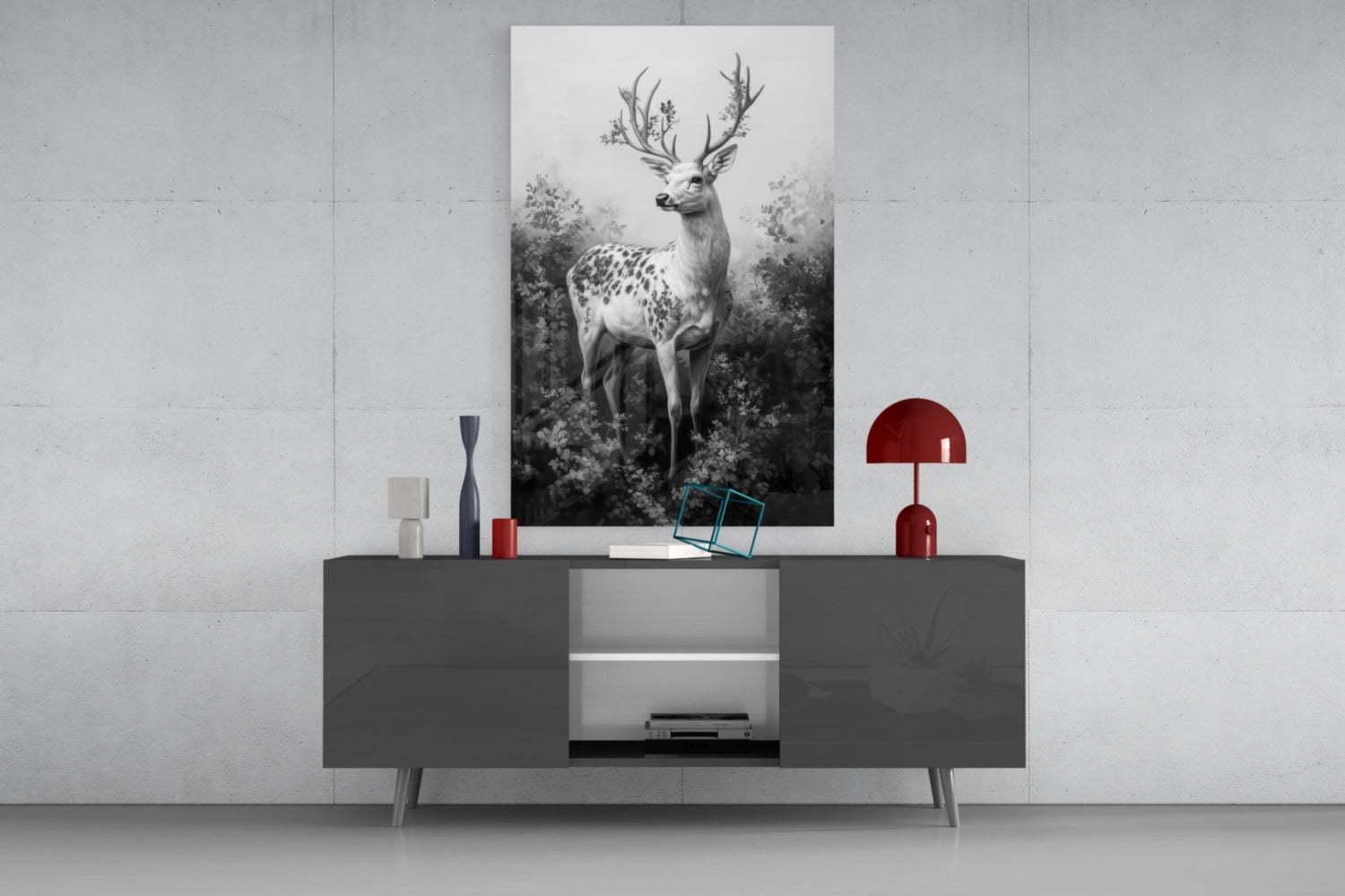 Monochrome Deer Glass Wall Art || Designer Collection Insigneart USA