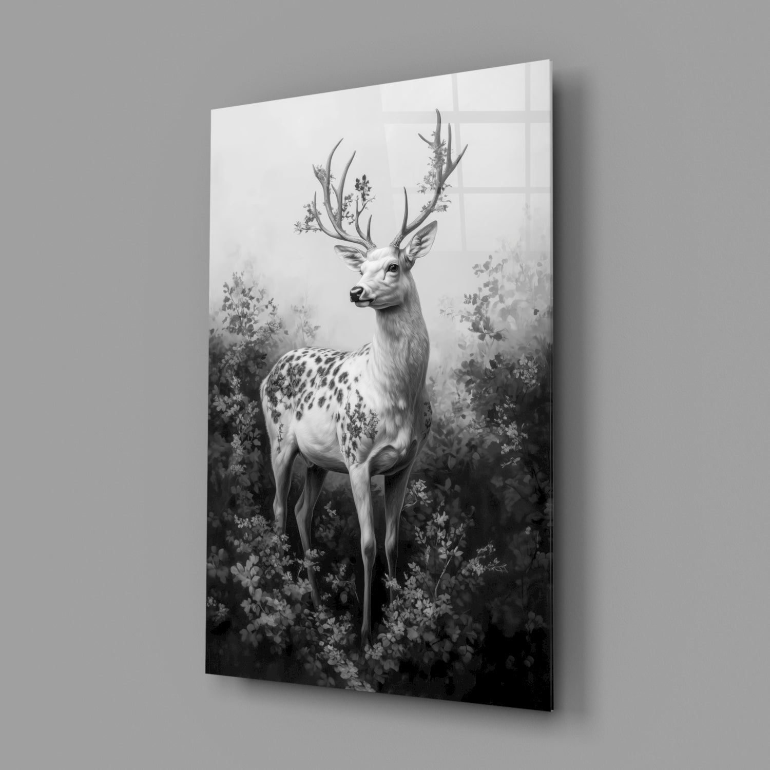 Monochrome Deer Glass Wall Art || Designer Collection Insigneart USA